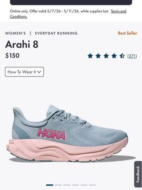 Hoka Arahi 8 Women's Running Shoe — Light Blue & Pink